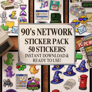 90s Internet & Software Sticker Pack | 50 Retro PC Digital Stickers (Digital Download)