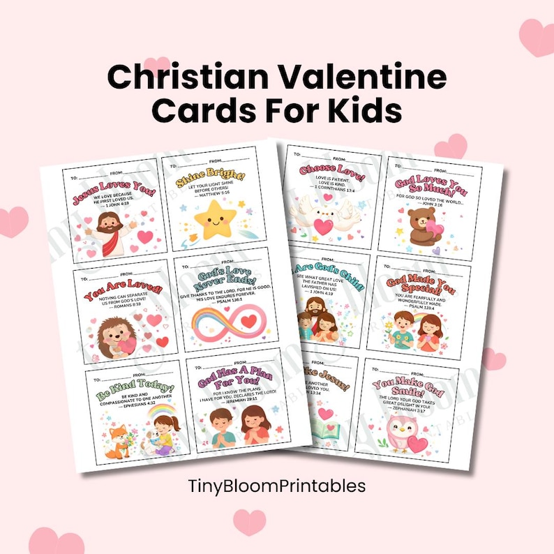 Christian Valentine Cards for Kids – Set of 12 Bible Verse Valentines ...