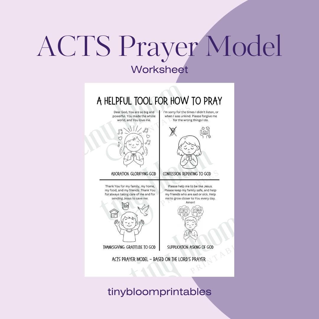 ACTS Prayer Model Worksheet | Christian Kids Printable | Adoration ...