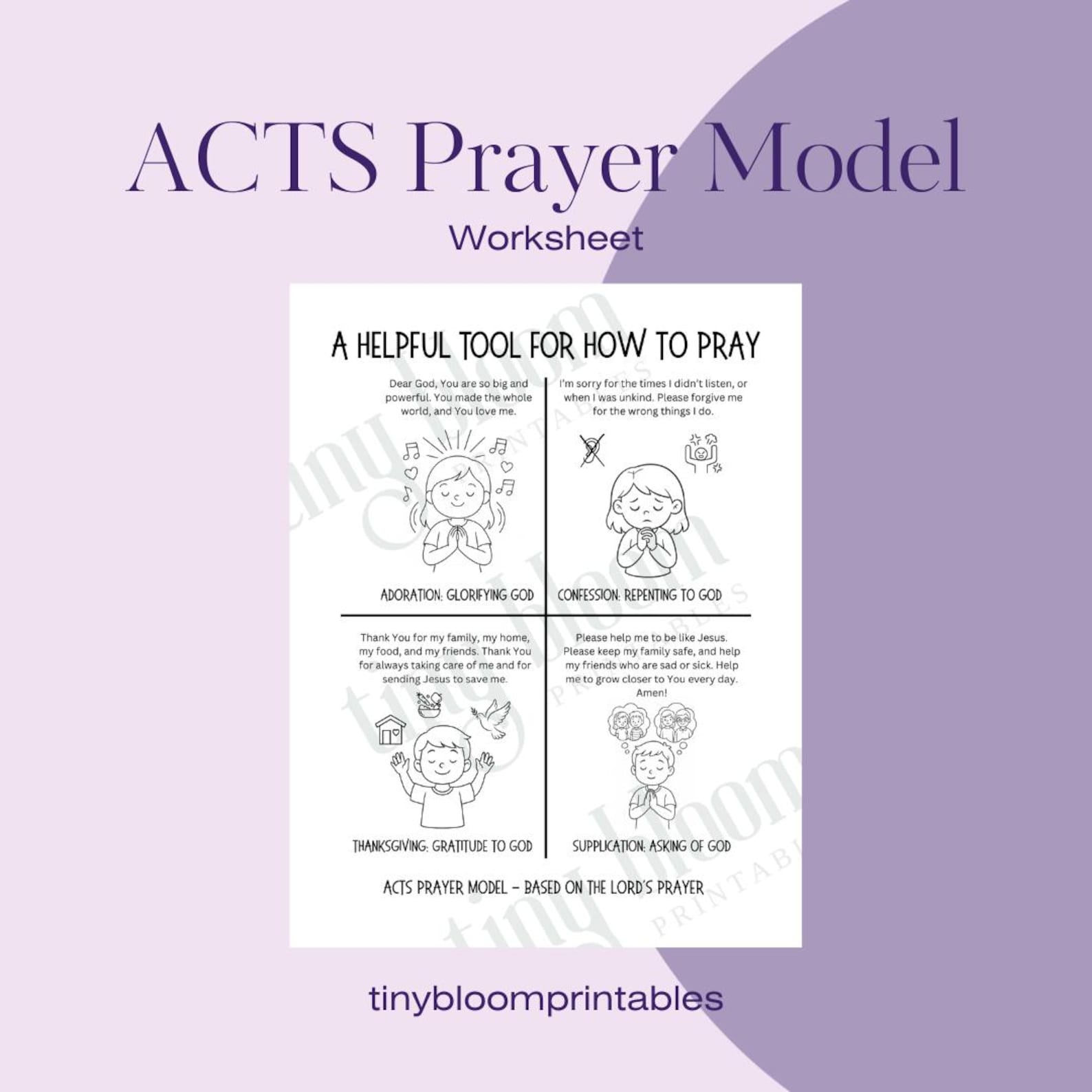 ACTS Prayer Model Worksheet Christian Kids Printable Adoration