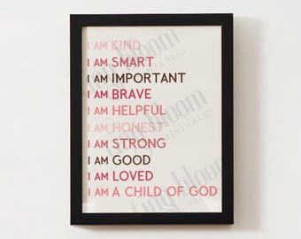 Children's Affirmations - Pinks | Faith Based Affirmations | Instant Download