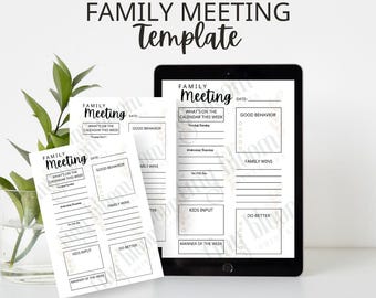Family Meeting Agenda Printable | Weekly Family Planner | Home Organization | Digital Download