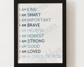 Children's Affirmations in Blues | Faith Based Affirmations | Instant Download