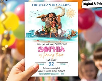 Moana Birthday Invitation: Tropical Hawaiian Party, Any Age, Printed or Digital