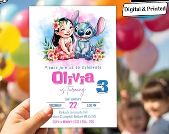 Lilo & Stitch Birthday Invitation: Luau Pool Party, Custom Kids Card