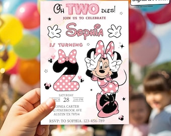 Personalized Minnie Mouse Invitation, Custom Oh Twodles Second Birthday Party Printed or Digital File