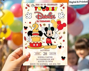 Personalized Mickey Mouse Birthday Invitation, Digital or Printed Party Invite