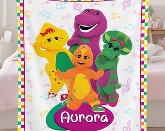 Manta personalizada de dinosaurio Barney: regalo con nombre personalizado para niños