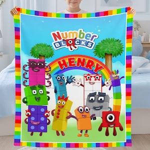 Personalisierte Numberblocks Decke, Benutzerdefinierte Kinder Name Math Cartoon Fleece werfen, pädagogisch wertvolles Geburtstagsgeschenk