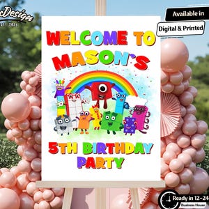 Personalized Numberblocks Welcome Sign, Rainbow Kids Birthday Party Decoration, Custom Name Party Banner Sign, Number Blocks Party Banner
