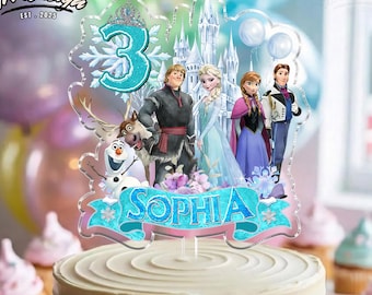 Personalized Disney Frozen Acrylic Cake Topper, Custom Name Age Ice Princess Decor