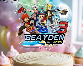 Personalized Beyblade Acrylic Cake Topper, Custom Battle Spinner Birthday Decor