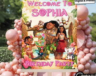 Personalized Moana Welcome Sign, Custom Tropical Princess Birthday Party Poster