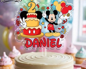 Personalized Mickey Acrylic Cake Topper, 2nd Birthday Custom Name Party Decor