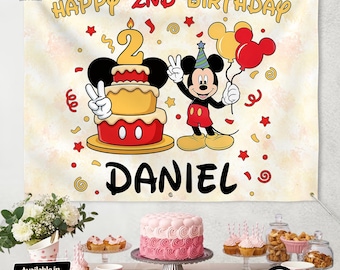 Personalized Mickey Mouse Birthday Backdrop, Oh Twodles Party Decor Party Banner