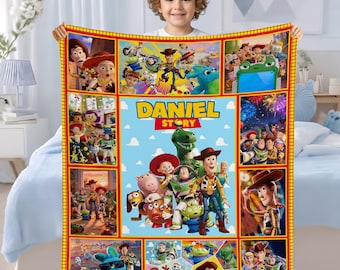 Personalized Disney Toy Story Blanket, Custom Name Cartoon Kids Throw
