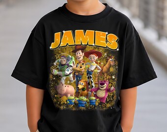 Personalized Toy Story Bootleg Shirt, Boys Birthday Tee, Retro Character Collage Style
