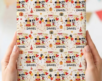 Personalized Mickey Mouse Wrapping Paper, Custom Name Birthday Gift Wrap