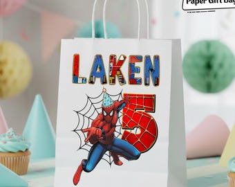 Personalized Spiderman Papper Gift Bag, Custom Name Birthday Favor Bag
