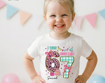 Personalized 6 7 Birthday Shirt, Custom Seventh Birthday Leopard Print Tee