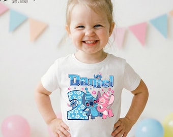 Personalized Stitch and Angle Birthday Shirt, Custom Name Tee for Disney Kids Party