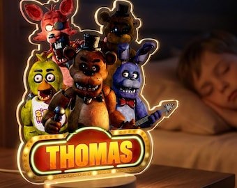 Personalized Five Nights at Freddy's Animatronics Acrylic LED Lamp Wooden Base