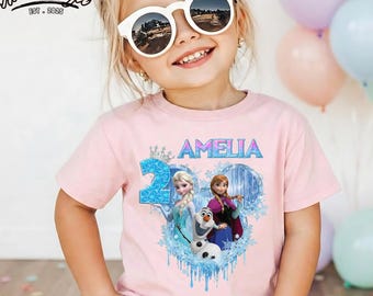 Personalized Frozen Birthday Shirt, Custom Frozen Princess Anna Elsa Olaf Heart Kids Tee