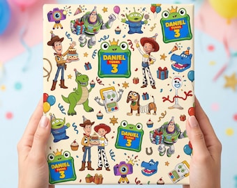 Personalized Toy Story 5 Birthday Wrapping Paper, Custom Name Kids Party Gift Wrap