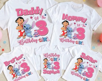 Personalized Lilo Stitch Family Shirts, Custom Name Hawaiian Birthday Matching Tees