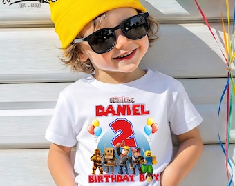 Gepersonaliseerde videogame verjaardagsshirt, aangepaste naam leeftijd gamerboy-T-shirt