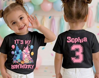 Personalized Stitch Angel Birthday Shirt, Custom Name Birthday Girl Tee, Hawaii Theme Outfit