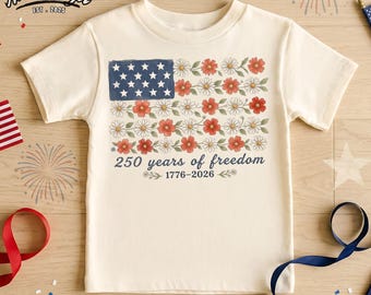 America 250th Anniversary Shirt, Boho Floral American Flag Kids Shirt, 1776-2026 USA Tee