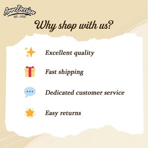May include: A graphic with the text "Why shop with us?" and the ArreDesign logo. The image lists "Excellent quality", "Fast shipping", "Dedicated customer service", and "Easy returns" with corresponding icons.