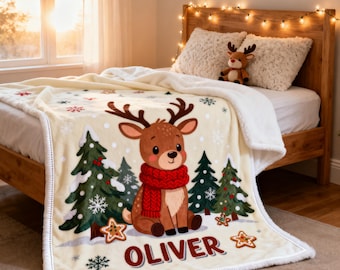 Personalized Kids Christmas Blanket, Custom Name Fleece Throw, Gift from Grandma and Grandpa for Grandkids