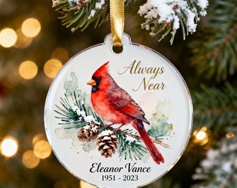 Watercolor Cardinal Memorial Ornament, Personalized In Loving Memory Christmas Keepsake, Sympathy Gift