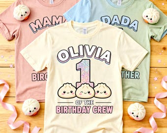 Dumpling Birthday Shirt Set, Personalized Matching Family Tees with Name and Age, Kawaii Squishy Dumpling Party Outfits