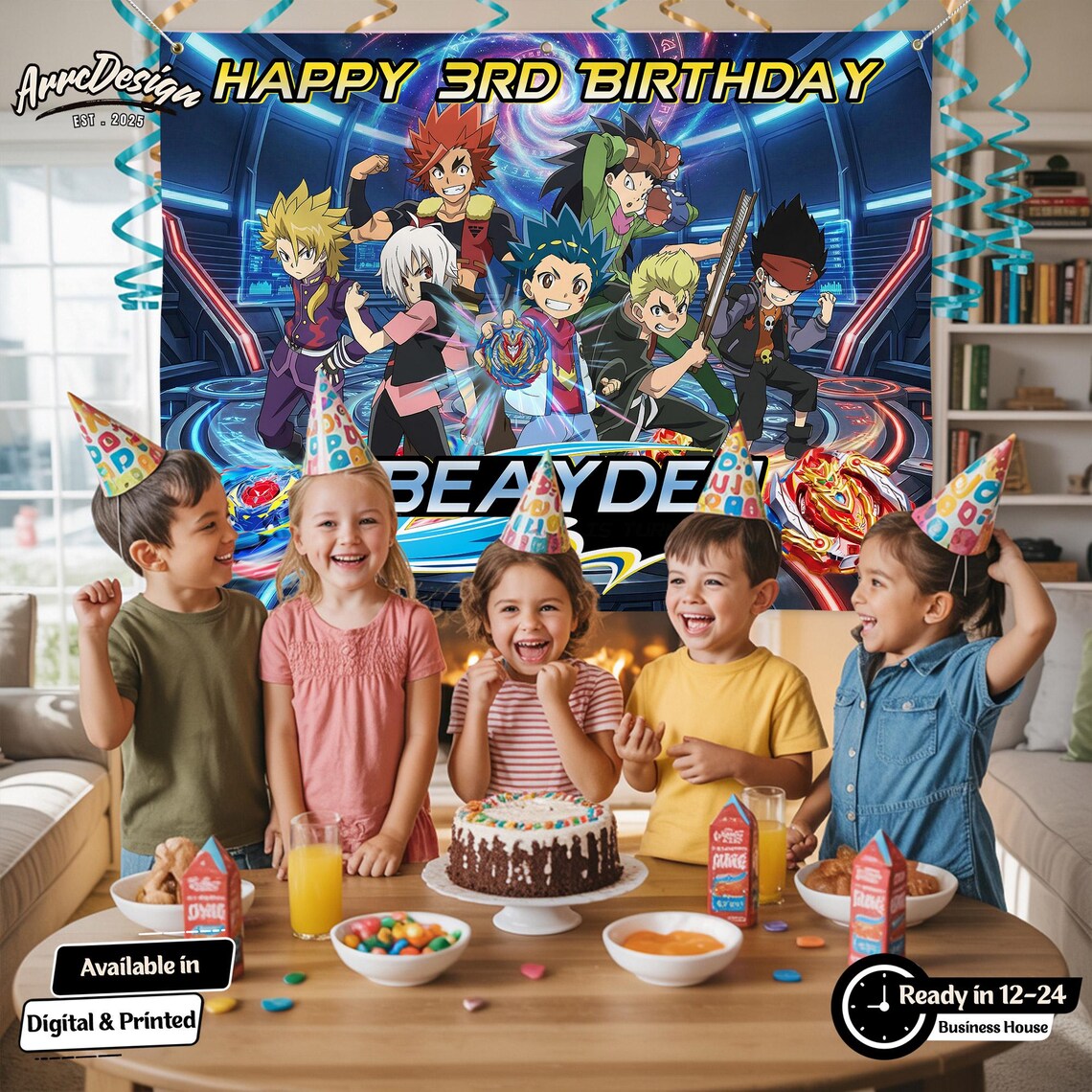 Personalized Beyblade Backdrop, Custom Name Anime Birthday Banner Boys ...