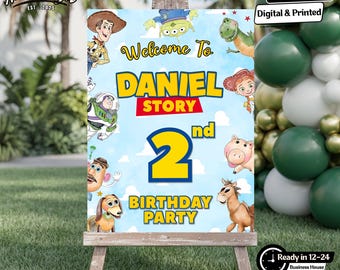 Personalized Toy Story 2nd Birthday Welcome Sign, Woody Buzz and Friends Party Decor