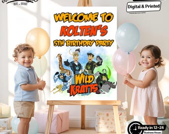 Personalized Wild Kratts Welcome Sign: Safari Birthday Party Decoration (PNG File)