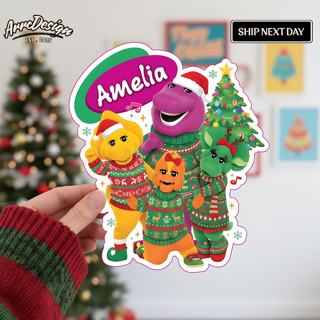 Personalized Barney Christmas Stickers: Custom Name Holiday Labels - Etsy