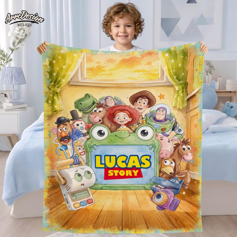 Personalized Toy Story 5 Blanket, Custom Name Toy Adventure Throw image 1