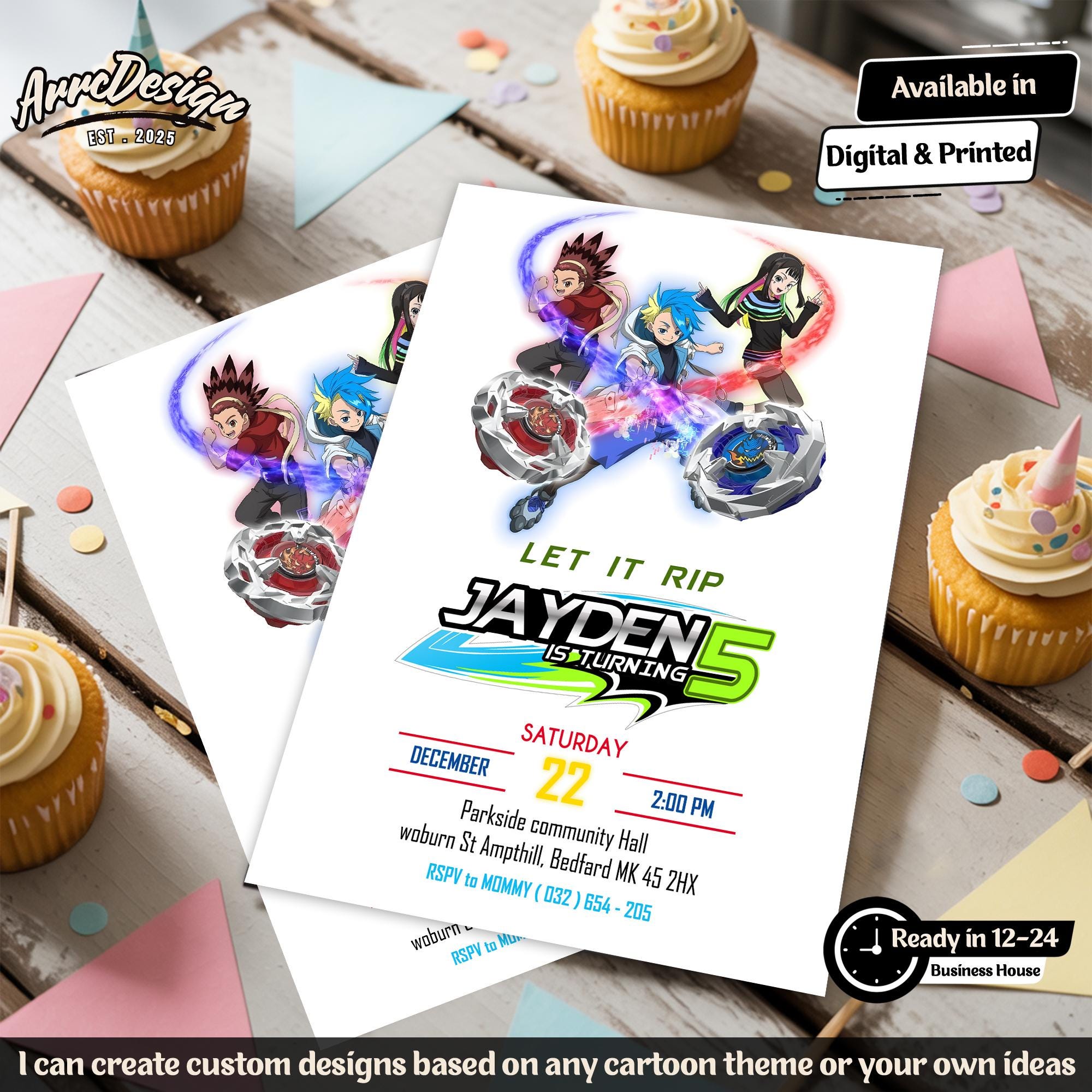 Beyblade Invitations Beyblade Birthday Invitation: Personalized Kids Party, Let It Rip! (PNG ...