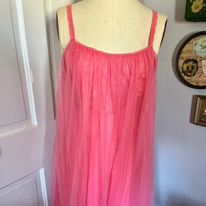 Fluorescent Pink Silky Lacy Long Formal Length Bra Slip or Nightgown L-XXL  BNWT