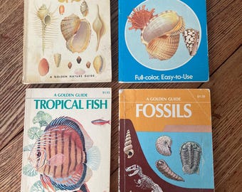 Vintage Golden Guides - Pocket Book Seashells of the World 1962 1985 Tropical Fish 1975 Fossils 1962 Choice Reference Books