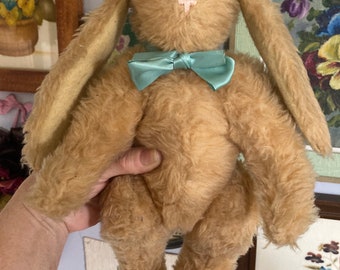 Bunny Art Doll Vintage Handmade Jointed Stuffed Moveable Floppy Ears Soft Plush 12” tall Easter Decor Easter Gift Collectible