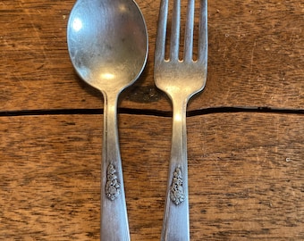 Vintage Silverware Child’s Set Fork & Spoon Sterling Silver Plated Holmes and Edwards IS Baby Gift Adoption Gift