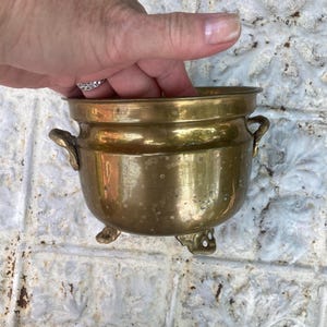 Vintage Brass Cauldron Footed Planter with Handles Cache Pot Made in India
