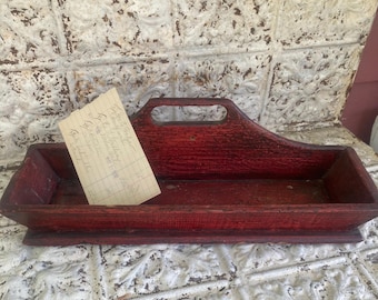 Caja de velas vintage, reproducción, caja de pared, rojo antiguo, 17,5” x 5,25”