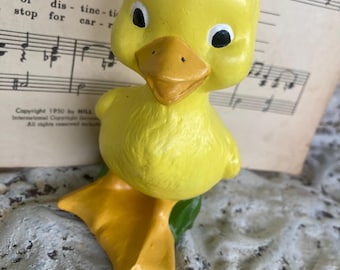 Vintage Baby Duck Greenware Handmade Handpainted 1970s Happy Spring Easter Decor