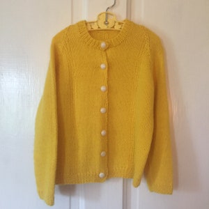 Sweater Cardigan Toddler Yellow Child’s Hand Knit White Buttons Ribbed Front
